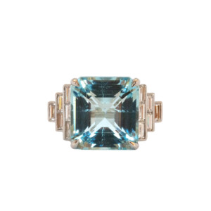 8.07ct Square Cut Aquamarine & Baguette Cut Art Deco Inspired Ring