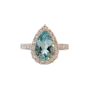 2.38ct Pear Shaped Aquamarine & Round Brilliant Cut Diamond Cluster Ring
