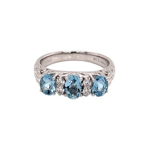 1.08ct Oval Aquamarine & Round Brilliant Cut Diamond Half Hoop Ring