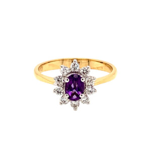 0.40ct Oval Amethyst & Round Brilliant Cut Diamond Cluster Ring