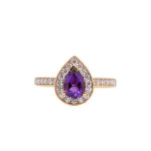 0.63ct Pear Cut Amethyst & Round Brilliant Cluster Ring