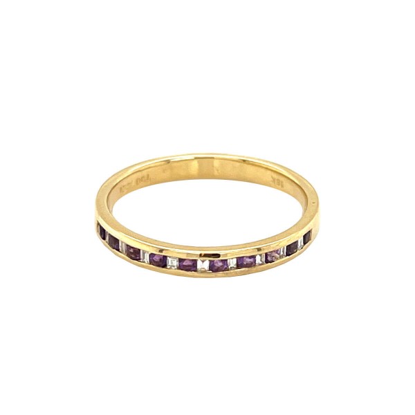 0.10ct Square Cut Amethyst & Round Diamond Half Eternity Ring