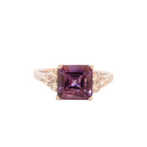 2.18ct Square Stepped Cut Amethyst & Round Brilliant Cut Diamond Trefoil Ring