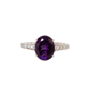 2.24ct Oval Amethyst & Round Brilliant Cut Diamond Solitaire Ring