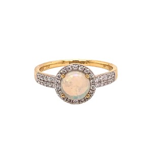 0.63ct Round Cabochon Opal & Diamond Cluster Ring