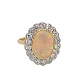 Oval Opal & Diamond Cluster Ring