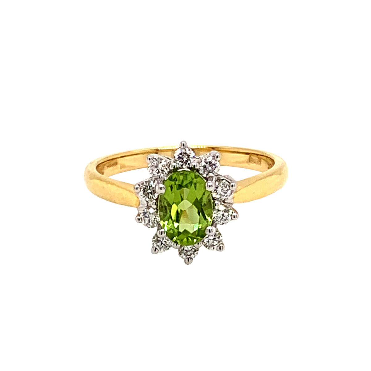 0.96ct Oval Peridot & Diamond Cluster Ring