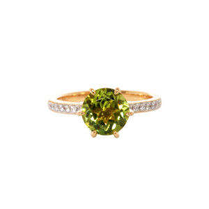 2.15ct Round Peridot & Round Brilliant Cut Diamond Solitaire Ring