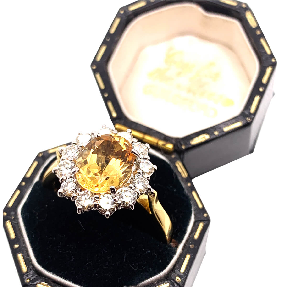 Golden Topaz & Diamond Cluster Ring