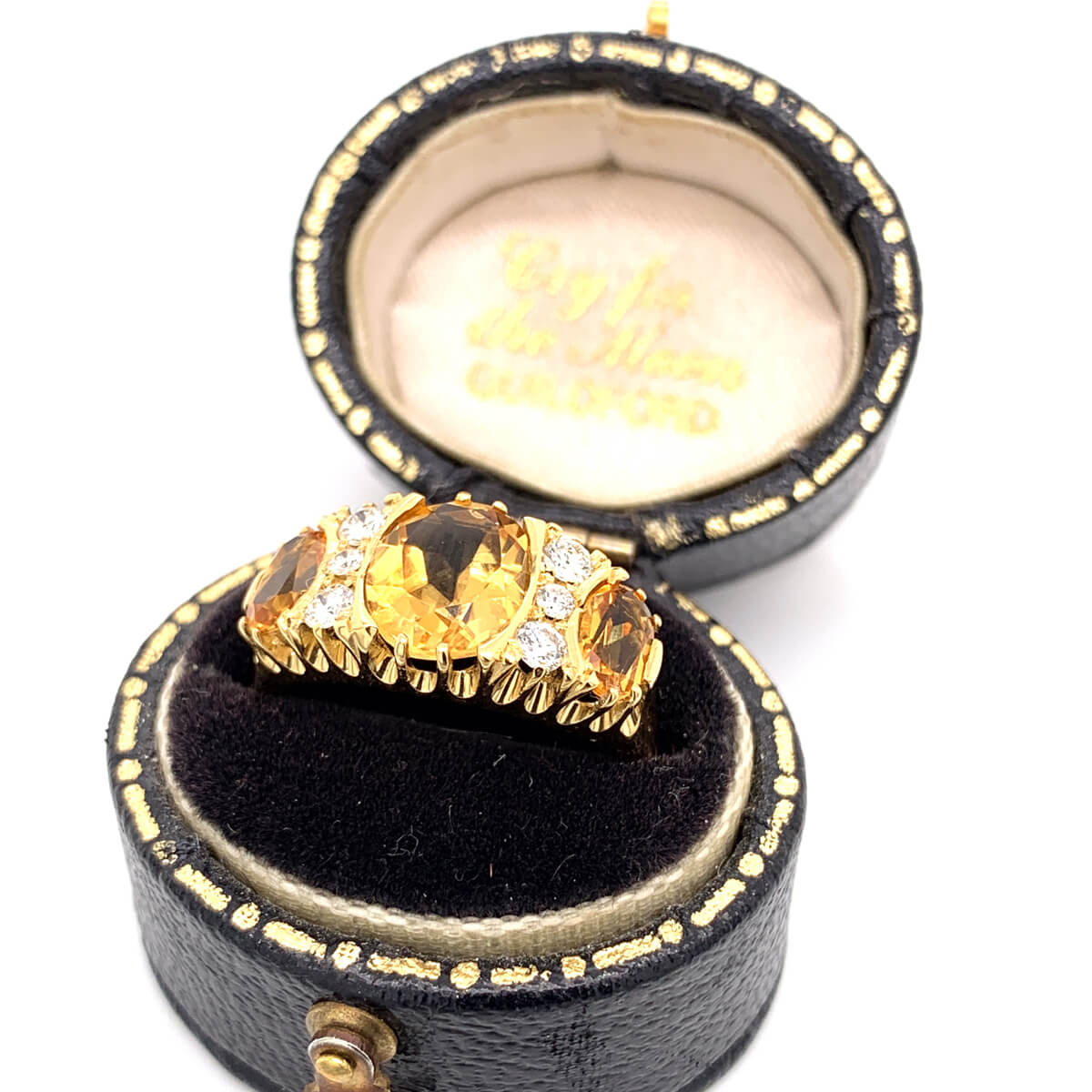 Oval Citrine & Diamond Victorian Style Trilogy Ring