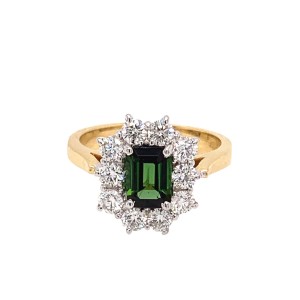 0.90ct Green Tourmaline & Diamond Cluster Ring