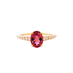 1.33ct Oval Pink Tourmaline & Round Brilliant Cut Diamond Solitaire Ring
