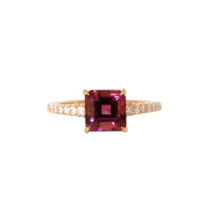 1.86ct Square Cut Toumaline & Round Brilliant Cut Diamond Ring