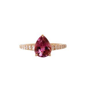 1.33ct Pear Cut Tourmaline & Round Brilliant Cut Diamond Ring