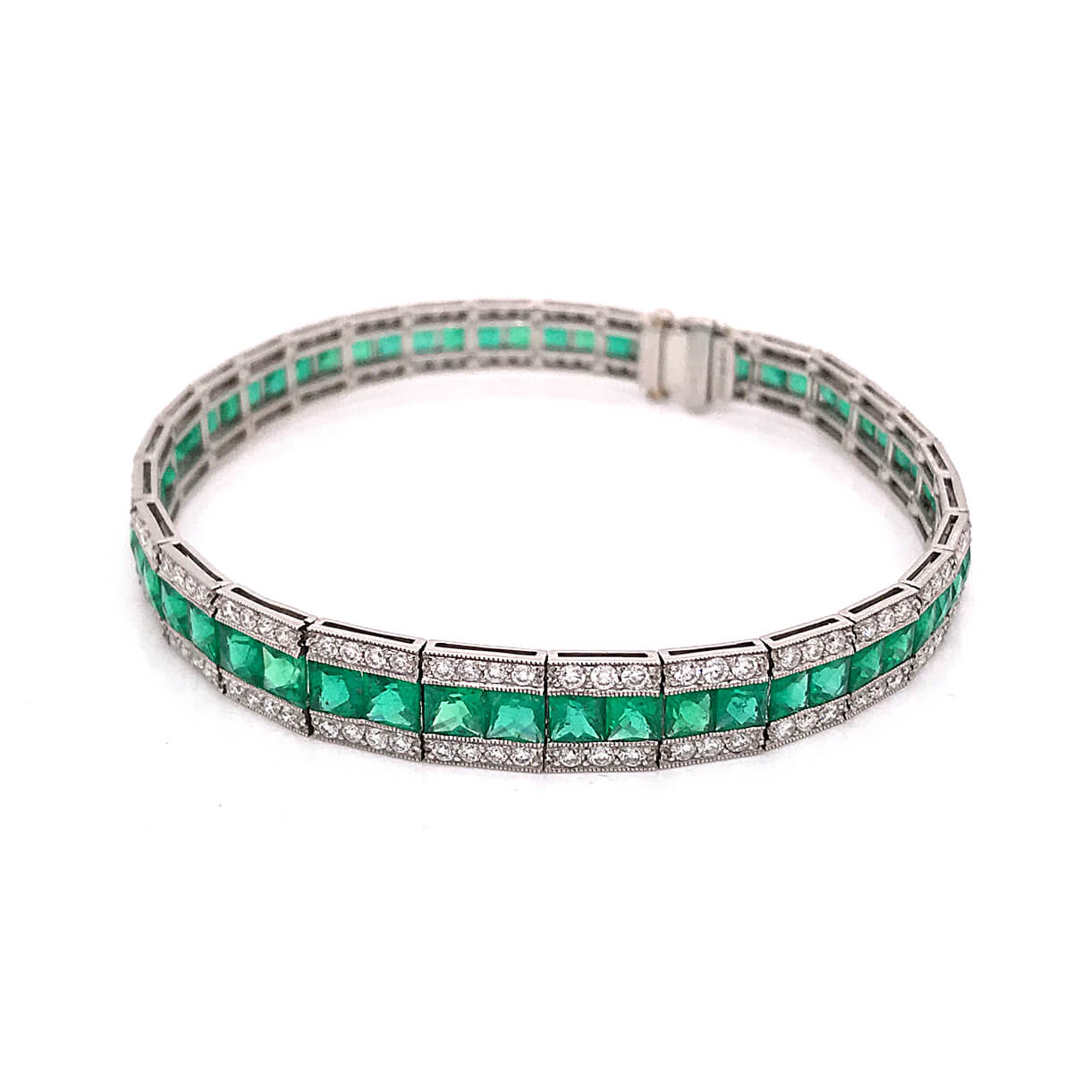 9.57ct Square Cut Emerald & Round Brilliant Cut Diamond Bracelet