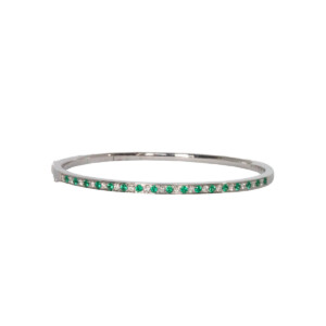 0.38ct Round Emerald & Round Brilliant Cut Diamond Hinged Bangle