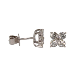 1.09ct Round Brilliant Cut Diamond Clover Design Stud Earrings