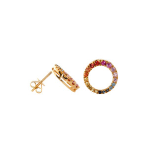 0.85ct Round Cut Rainbow Sapphire Open Circle Stud Earrings