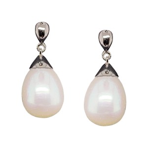18ct White Gold Freshwater Pearl Drop Earrings