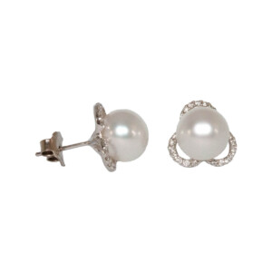 0.32ct Round Brilliant Cut Diamond & Southsea Pearl Cluster Stud Earrings