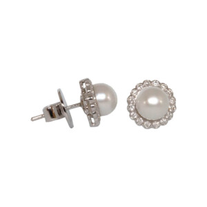 0.43ct Round Brilliant Cut Diamond & Freshwater Pearl Cluster Stud Earrings