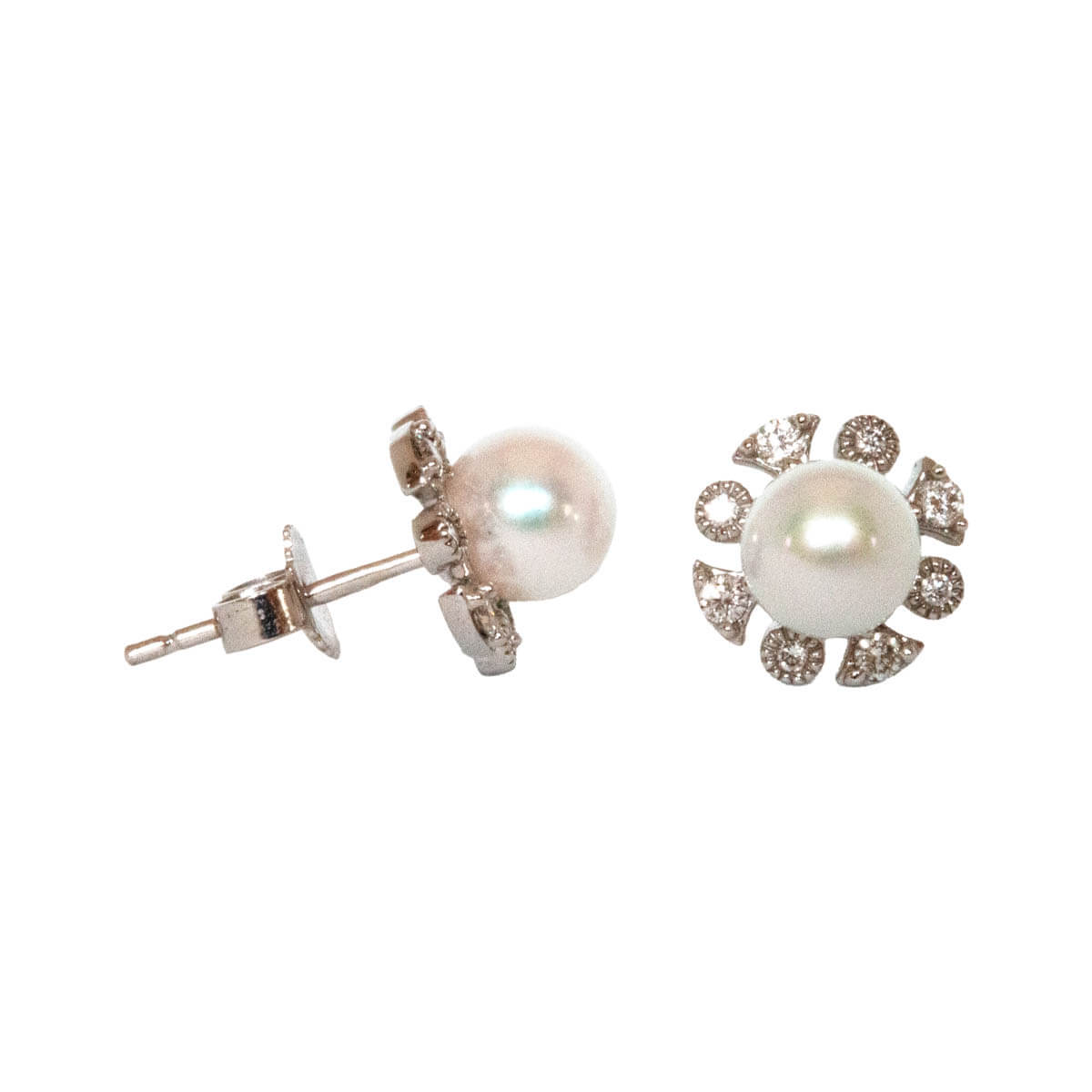 Diamond halo pearl earrings clearance