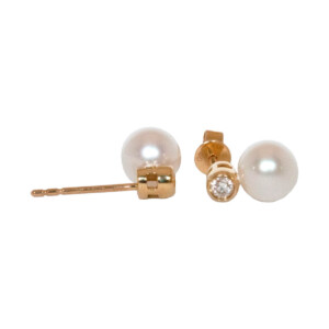 0.10ct Round Brilliant Cut Diamond & Akoya Pearl Stud Earrings