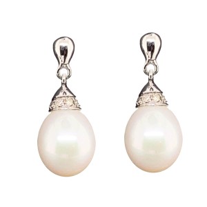 18ct White Gold Cultured Pearl & Diamond Drop Earrings