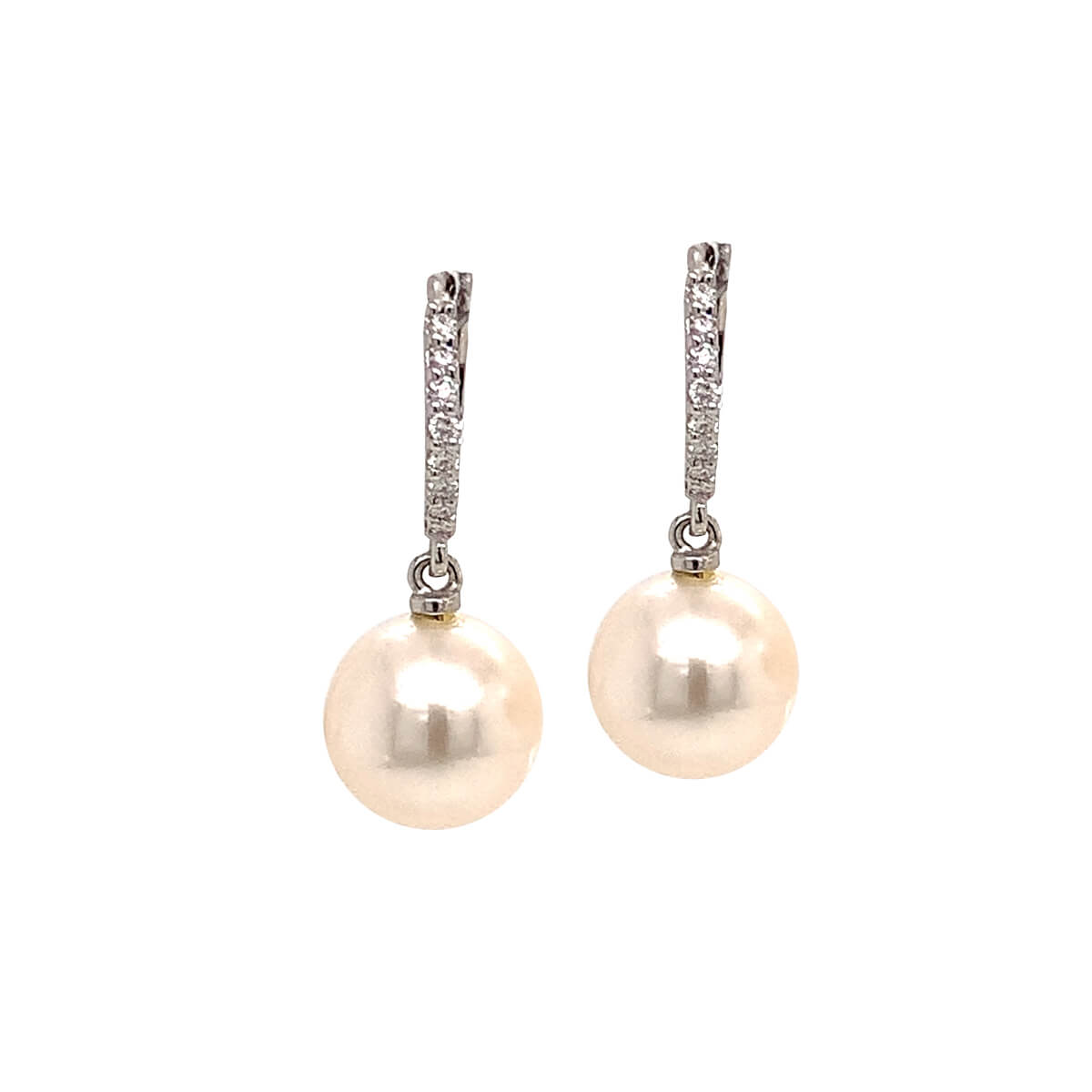18ct White Gold Akoya Pearl & Diamond Hoop Drop Earrings