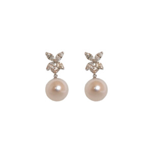 0.90ct Marquise Cut Diamond & Akoya Pearl Drop Earrings