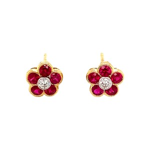 0.49ct Round Ruby & Round Brilliant Cut Diamond Reverse Cluster Earrings