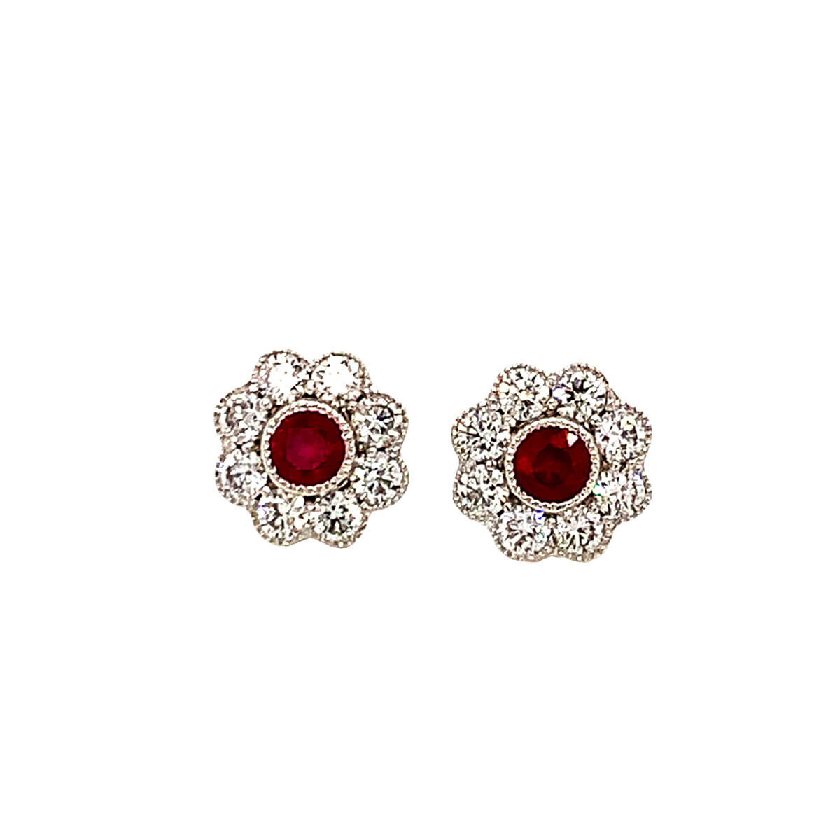 0.30ct Round Ruby & Round Brilliant Cut Diamond Cluster Earrings