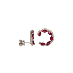 1.92ct Marquise Cut Ruby & Round Brilliant Cut Diamond Open Circle Earrings