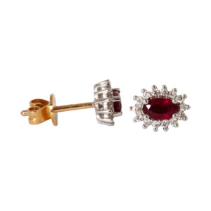 0.71ct Marquise Cut Ruby & Round Brilliant Cut Diamond Cluster Stud Earrings