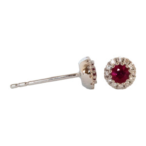 0.30ct Round Ruby & Round Brilliant Cut Diamond Cluster Earrings