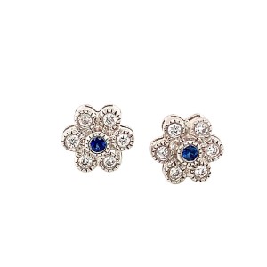0.05ct Round Sapphire & Round Brilliant Cut Diamond Cluster Earrings