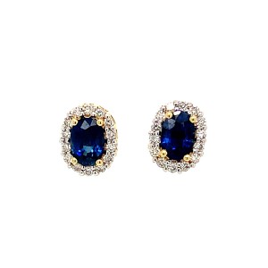 1.30ct Oval Sapphire & Round Brilliant Cut Diamond Cluster Earrings
