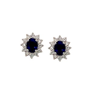 0.85ct Oval Sapphire & Round Brilliant Cut Diamond Cluster Earrings