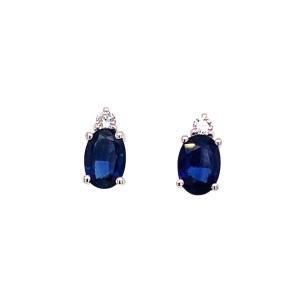 1.13ct Oval Sapphire & Round Brilliant Cut Diamond Stud Earrings