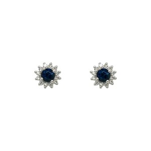 0.64ct Round Sapphire & Round Brilliant Cut Diamond Cluster Earrings