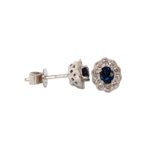 0.47ct Oval Sapphire & Round Brilliant Cut Diamond Cluster Earrings