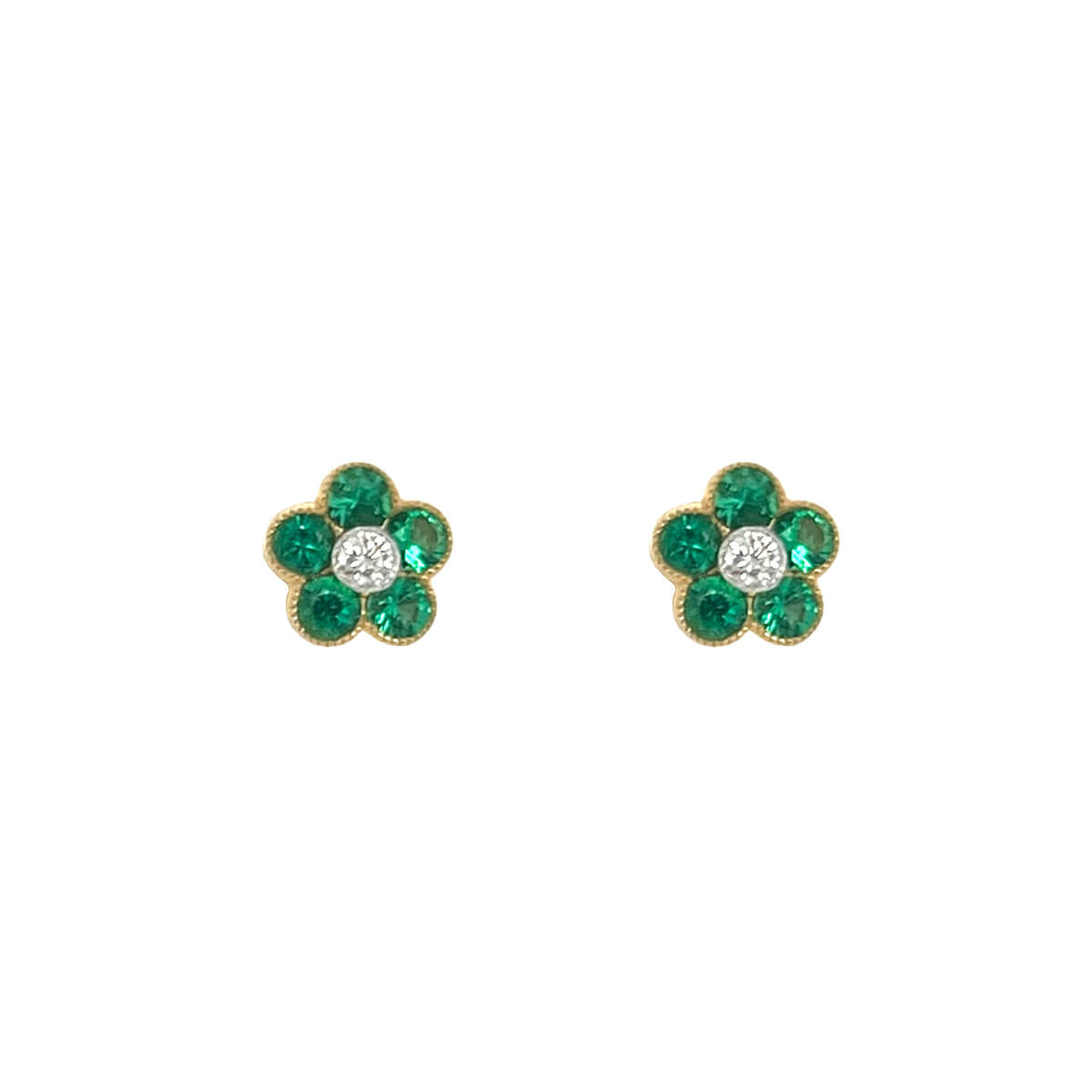 0.38ct Round Emerald & Round Brilliant Cut Diamond Cluster Earrings