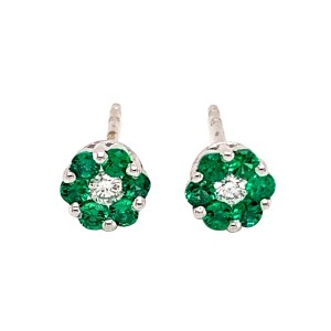 0.33ct Round Emerald & Round Brilliant Cut Diamond Cluster Earrings