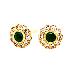 0.33ct Round Emerald & Round Brilliant Cut Diamond Cluster Earrings