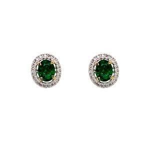 0.71ct Oval Emerald & Round Brilliant Cut Diamond Oval Cluster Earrings