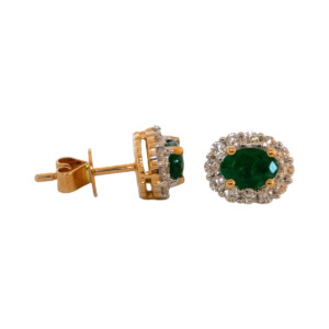 0.81ct Oval Emerald & Round Brilliant Cut Diamond Cluster Earrings