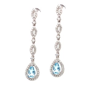 0.77ct Pear Cut Aquamarine & Round Brilliant Cut Diamond Drop Earrings