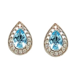 0.71ct Pear Shaped Aquamarine & Round Brilliant Cut Diamond Cluster Earrings