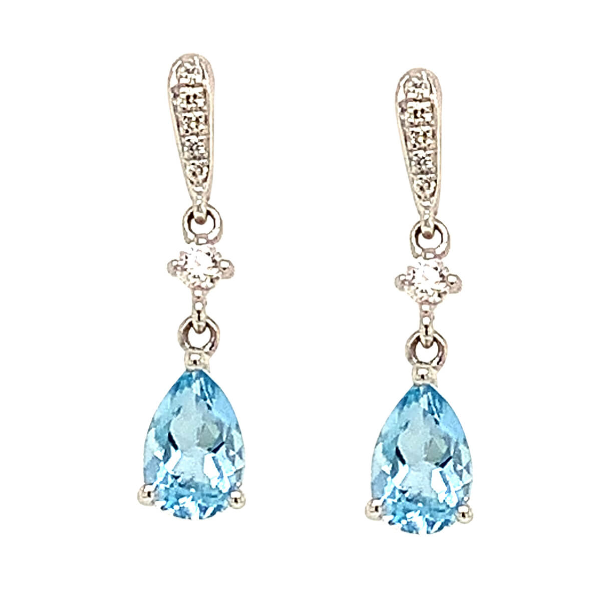 18ct White Gold Pear Shaped Aquamarine & Diamond Drop Earrings