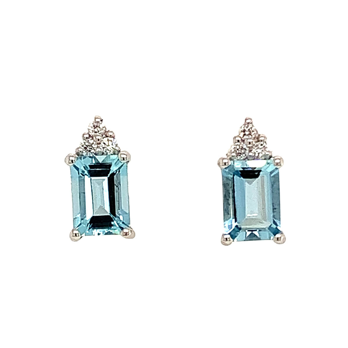 Emerald Cut Aquamarine & Diamond Stud Earrings